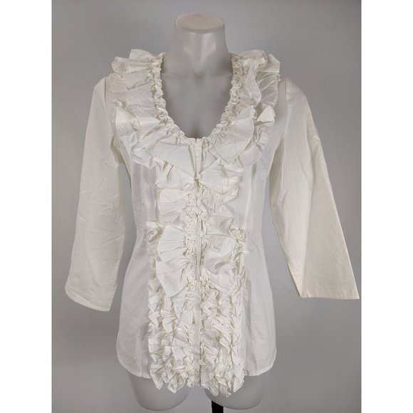 Meredith Tops - Meredith Women's Top Size 10 Ivory Long Sleeve Button Front Blouse Ruffle NEW